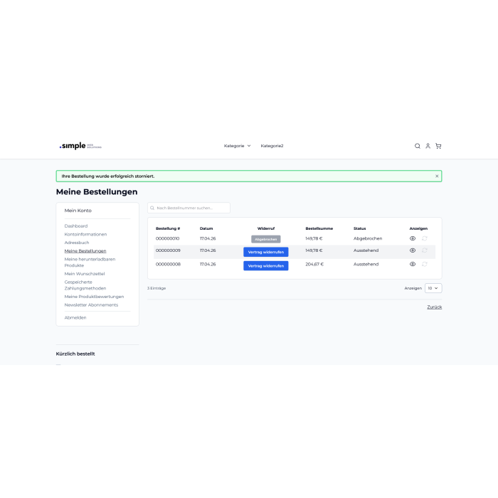 .simple Widerrufbutton für Magento Onlineshop