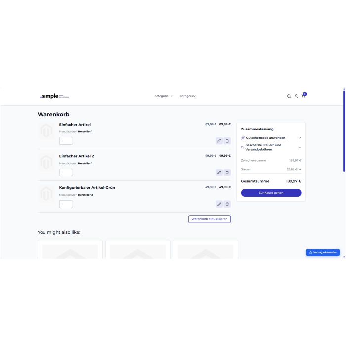 .simple Widerrufbutton für Magento Onlineshop