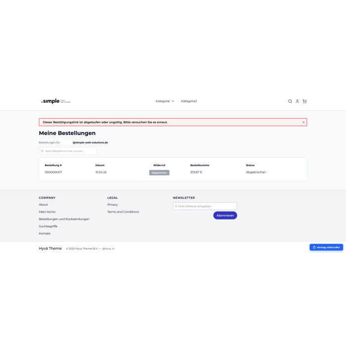.simple Widerrufbutton für Magento Onlineshop
